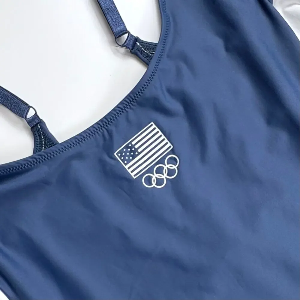 SKIMS Navy and White Team USA One-Piece Swimsuit